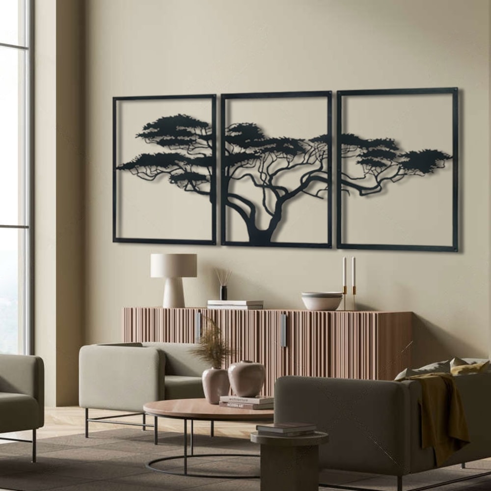 Déco murale arbre de vie africain en métal noir 120x60 cm - Maisons du Monde