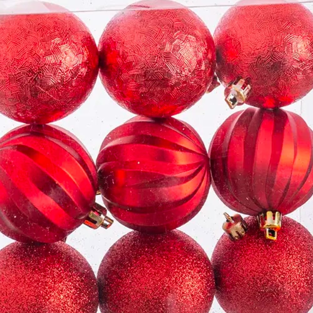 Set de 9 boules de noël rouges taillées - 6cm - Maisons du Monde