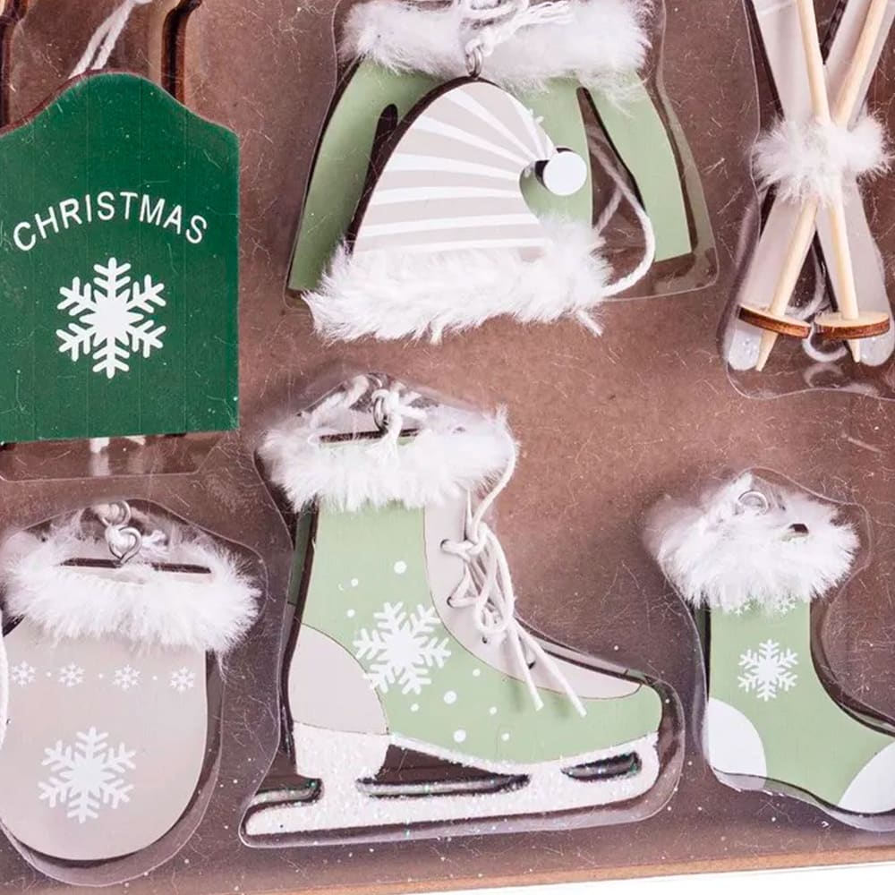 Set de 10 décorations de noël en bois sport d'hiver vert - 9.5cm - Maisons du Monde