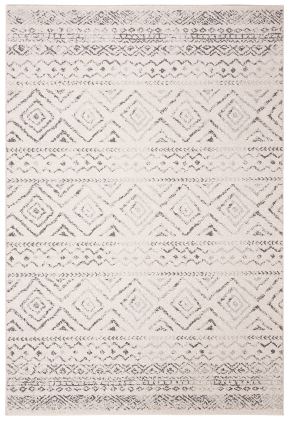 Tapis bohémien en polypropylène blanc/gris, 183 x 274 cm