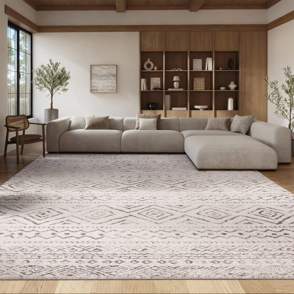 Tapis bohémien en polypropylène blanc/gris, 183 x 274 cm — vue 4