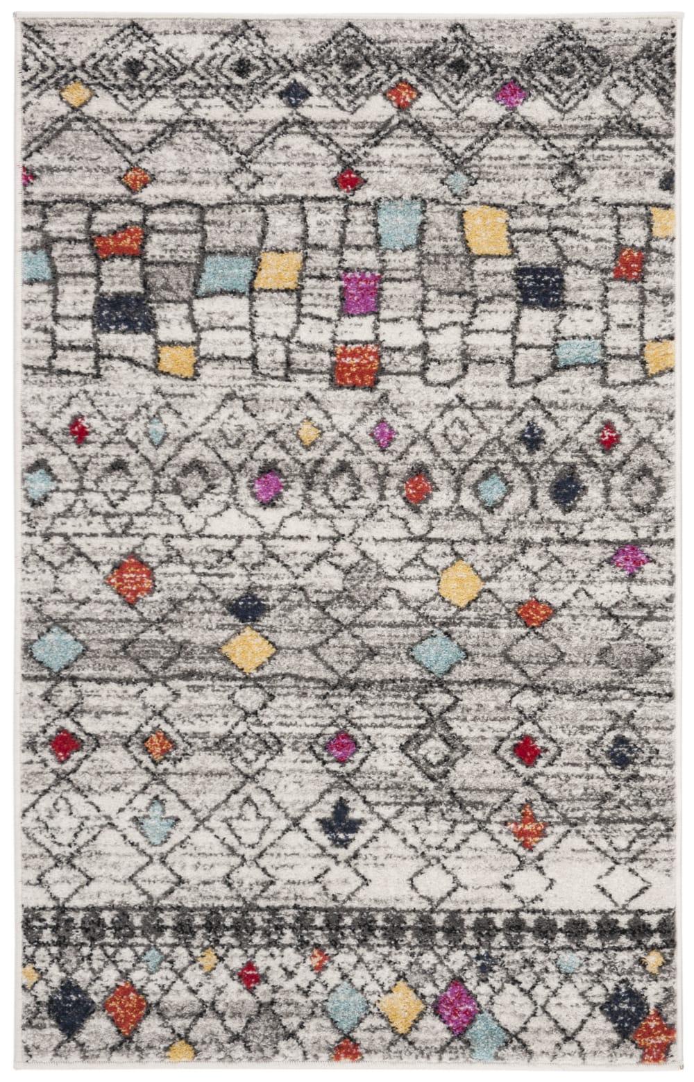 Tappeto marocchino boho in polipropilene grigio/rosa, 91 x 152 cm