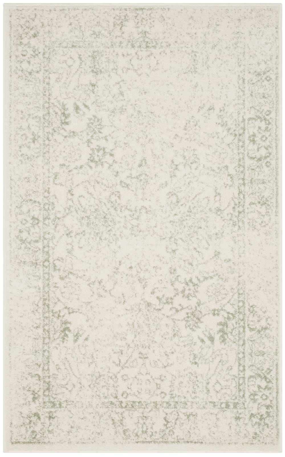 Tapis vintage patiné en polypropylène blanc/vert, 91 x 152 cm