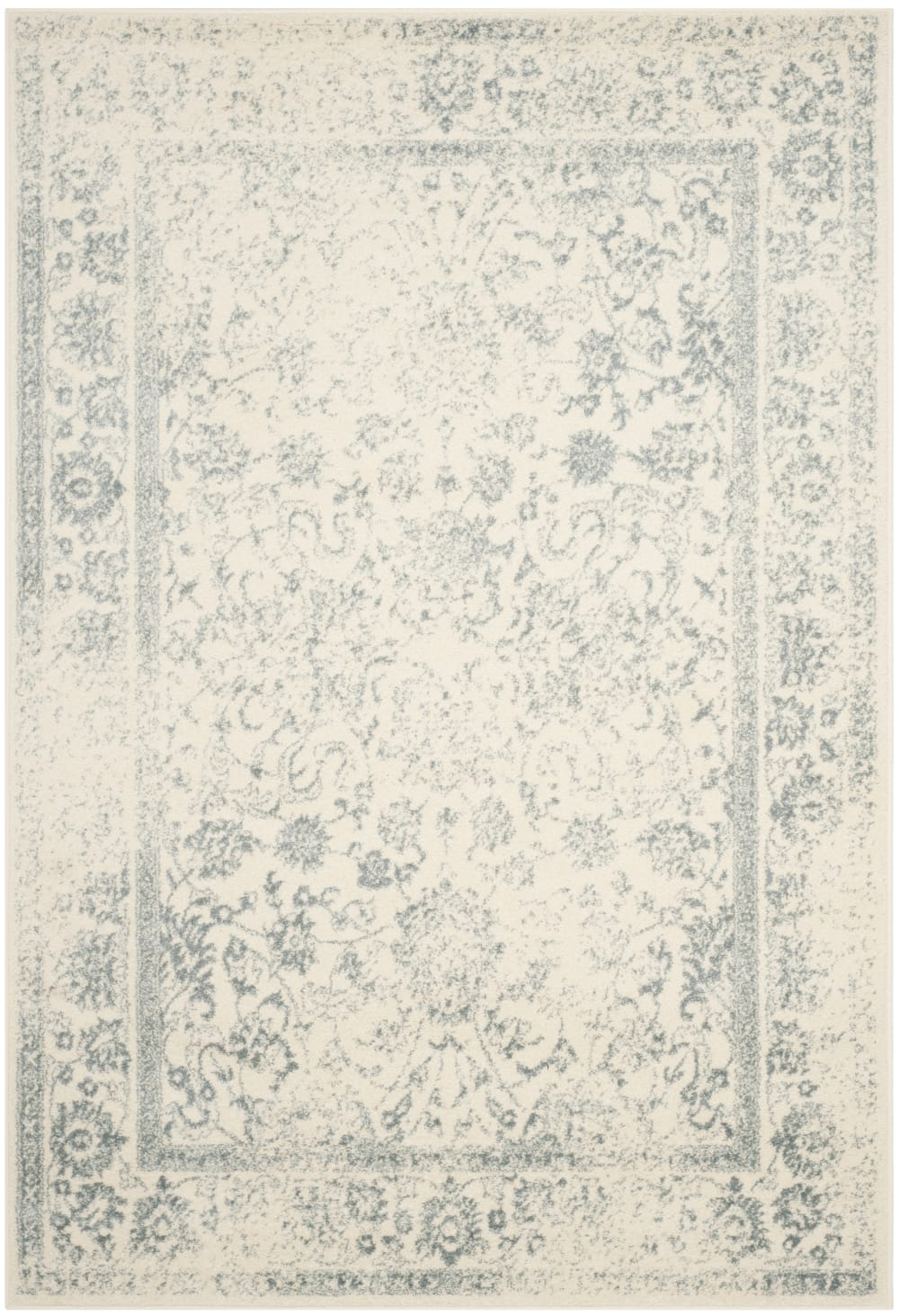 Tapis vintage patiné en polypropylène blanc/gris, 155 x 229 cm