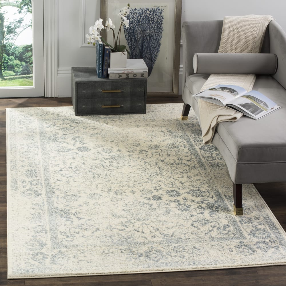 Tapis vintage patiné en polypropylène blanc/gris, 155 x 229 cm — vue 3