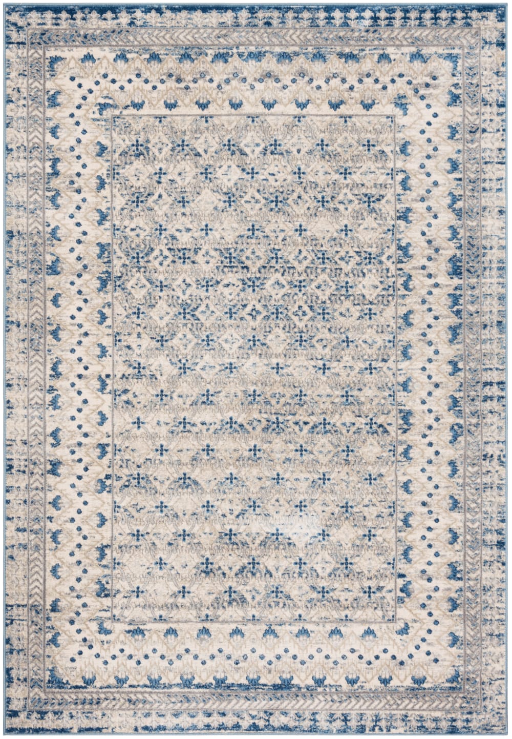 Tappeto di transizione in polipropilene grigio/blu, 160 x 229 cm - Modello Vintage - Blu - PP - Polipropilene
