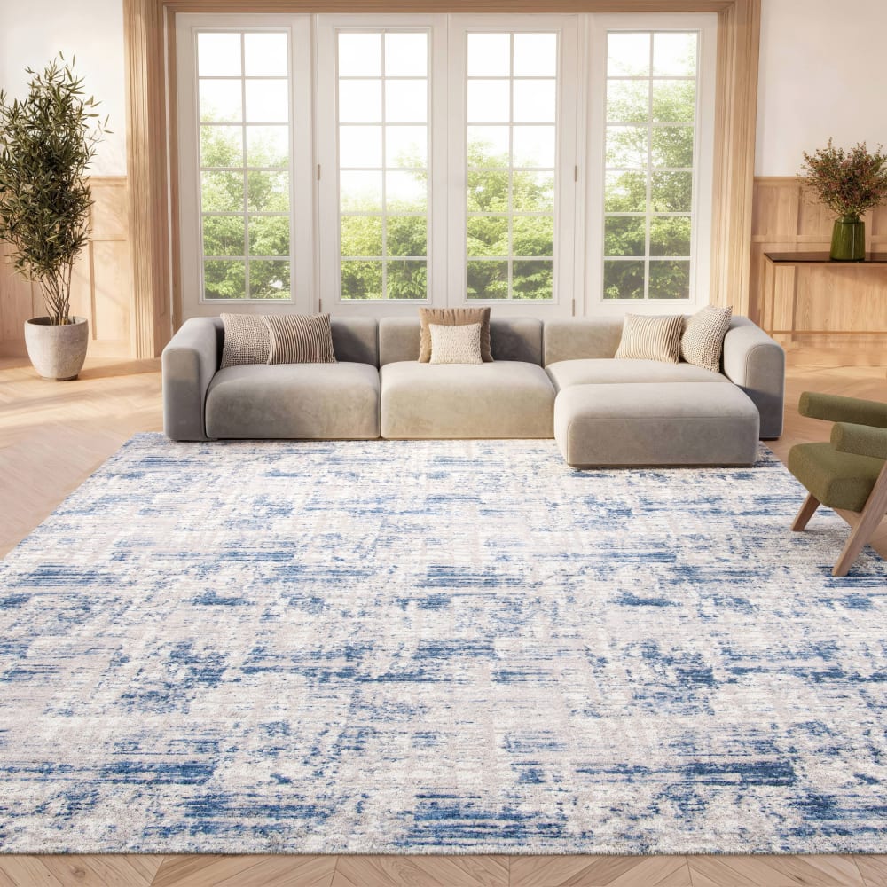 Tapis contemporain en polypropylène bleu/gris, 183 x 274 cm — vue 3
