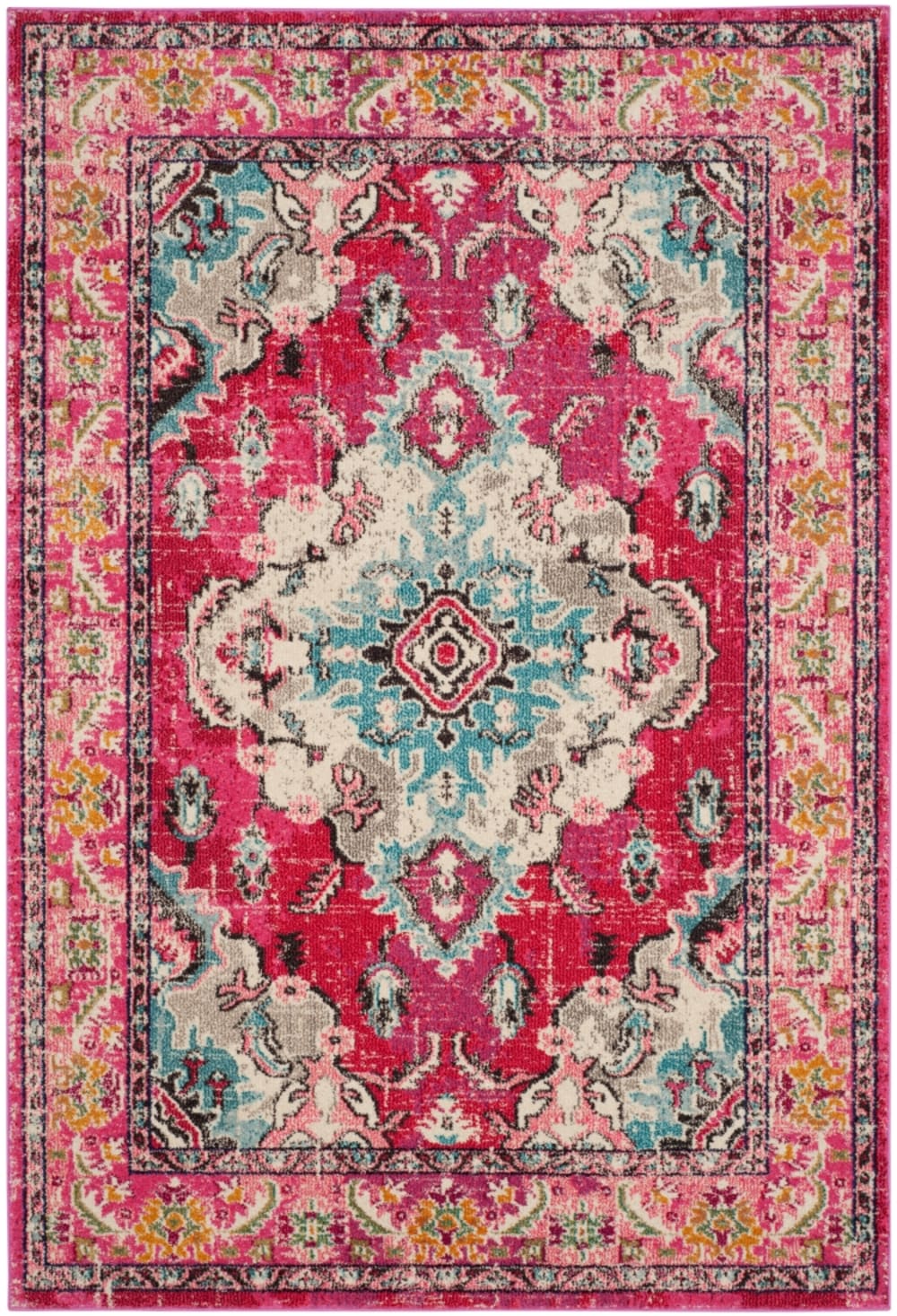 Tapis bohème chic en polypropylène rose/multicolore, 155 x 231 cm