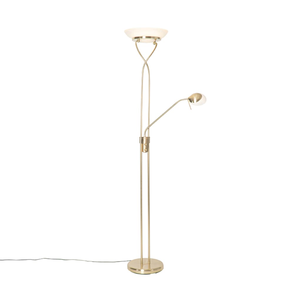 QAZQA Stehleuchte Messing inkl. LED und Dimmer mit Leselampe style modern Gold Metall