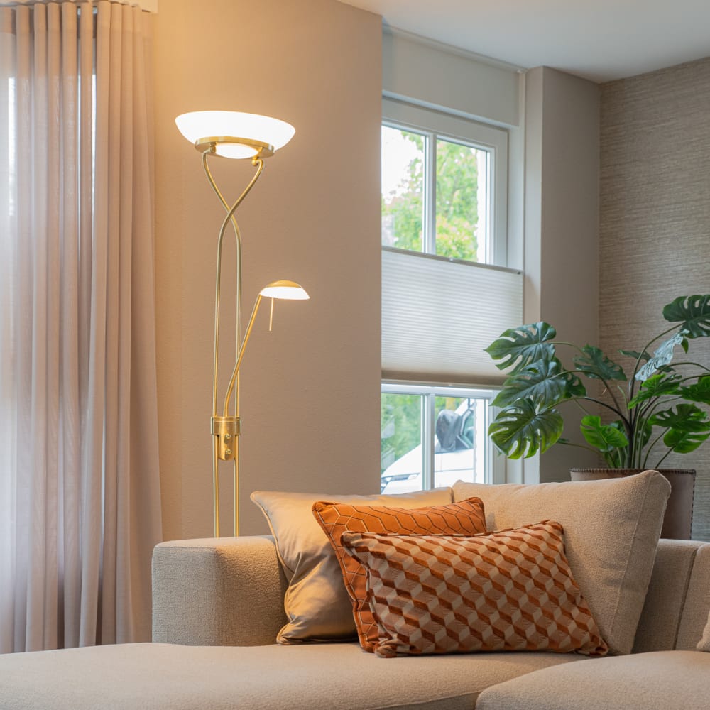 Stehleuchte Messing inkl. LED und Dimmer mit Leselampe - Maisons