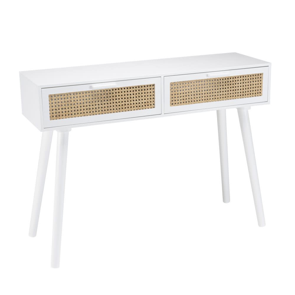 Console blanche 2 tiroirs cannage naturel - Maisons du Monde