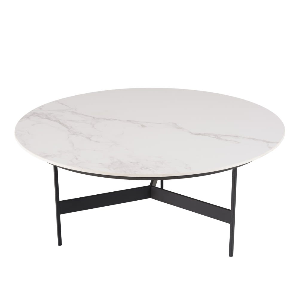 Mesa de centro redonda con efecto mármol y patas de metal 78x78 cm
