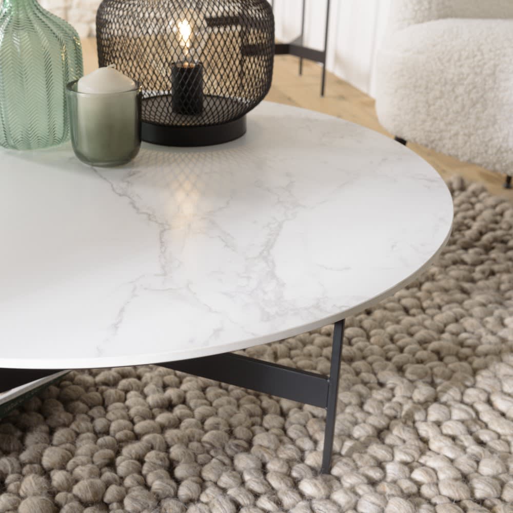 Mesa de centro redonda con efecto mármol y patas de metal 78x78 cm - Maisons du Monde