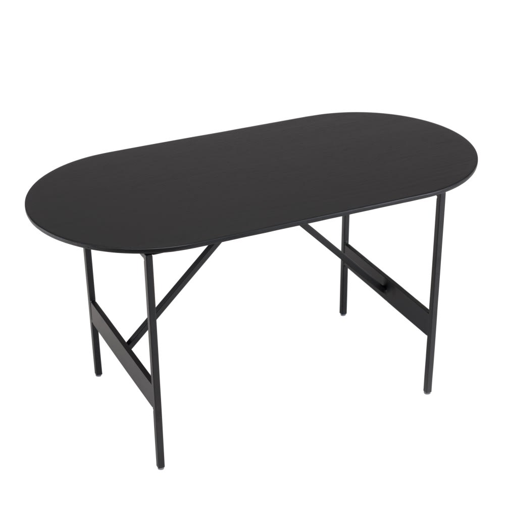Mesa de centro ovalada negra con patas de metal de 70x35 cm