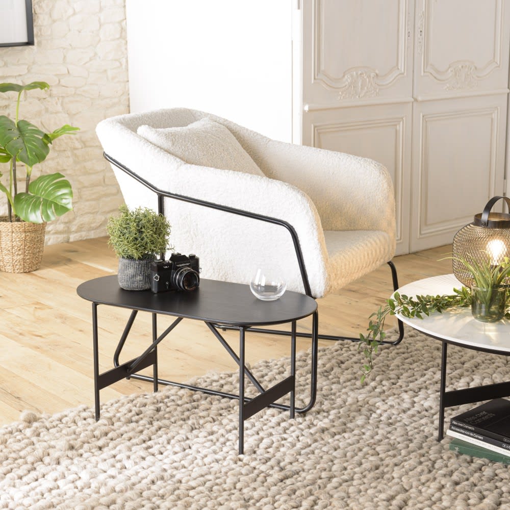 Table basse ovale noire 70x35cm piètement métal - Maisons du Monde