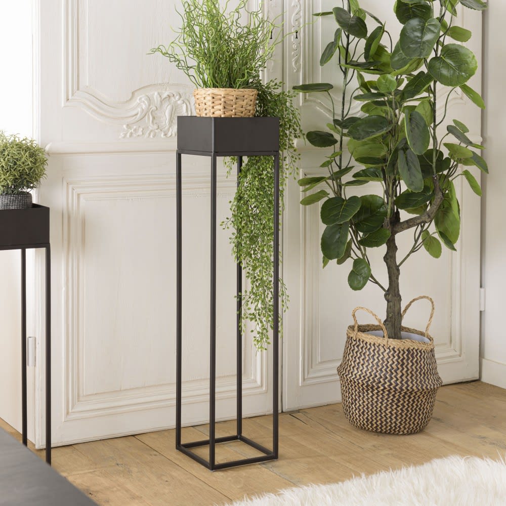 Sellette carrée / porte plantes GM noire piètement métal