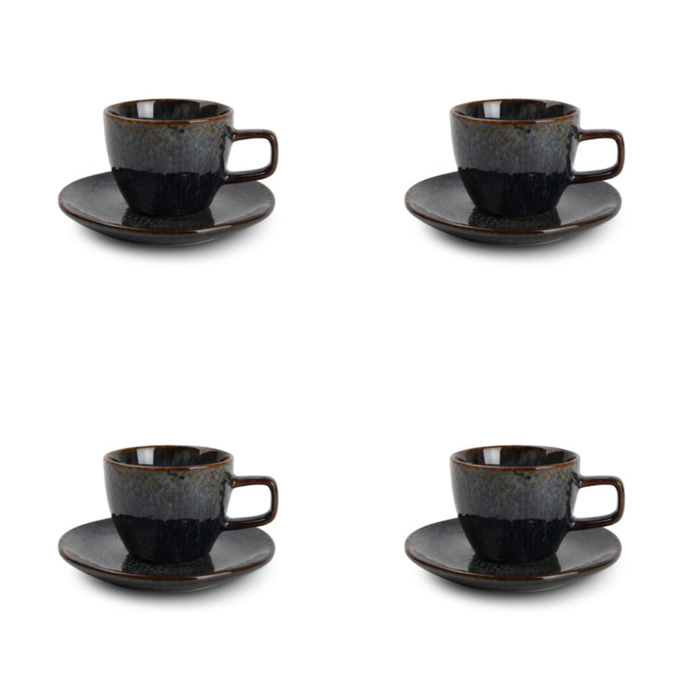 Lot de 4 tasses moka et soucoupes bleu en grès 9cl Lot de 4 tasses moka et soucoupes bleu en grès 9cl