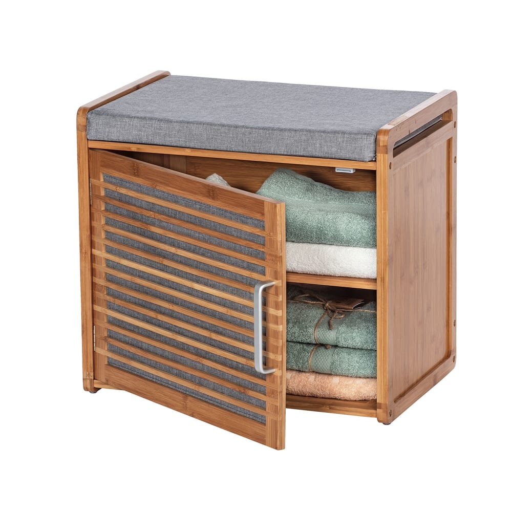 Banc armoire de salle de bain en bambou gris