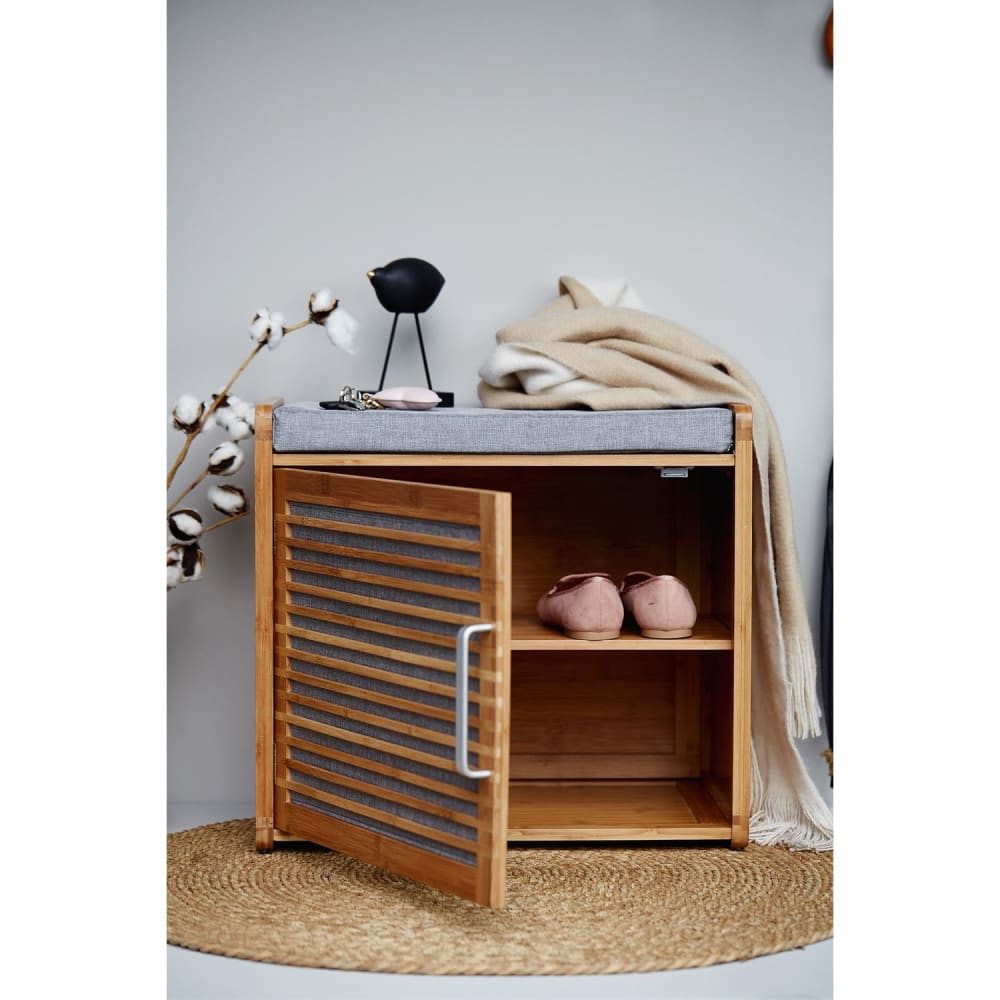 Banc de rangement pour salle de bain en bambou gris - Maisons du Monde