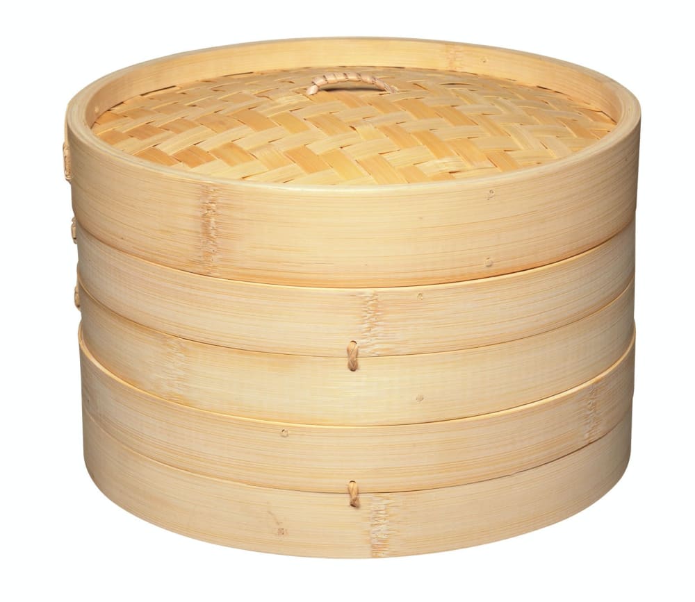 Cesta de vapor de bambú marrón de 2 niveles