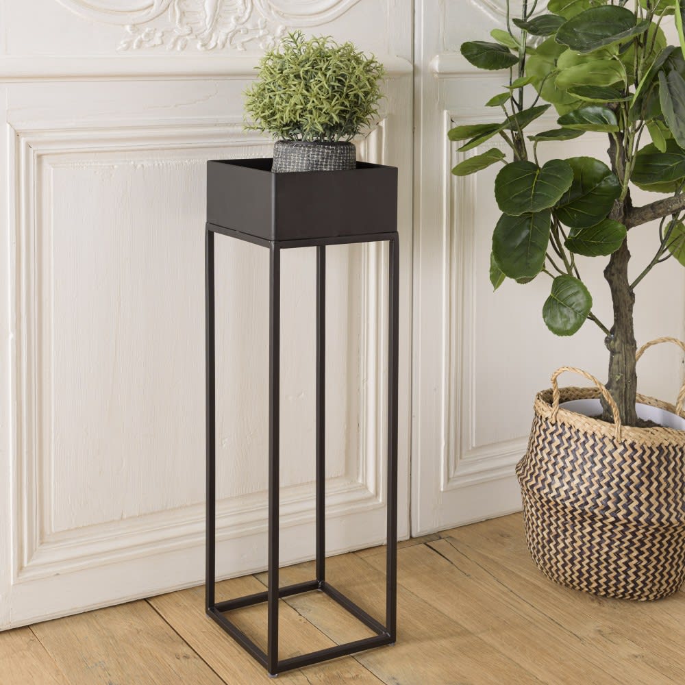 Sellette carrée / porte plantes MM noire piètement métal