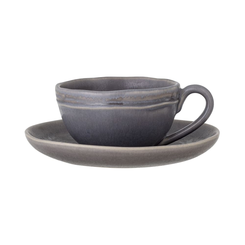 Bloomingville Tasse à cappuccino et soucoupe en grès gris
