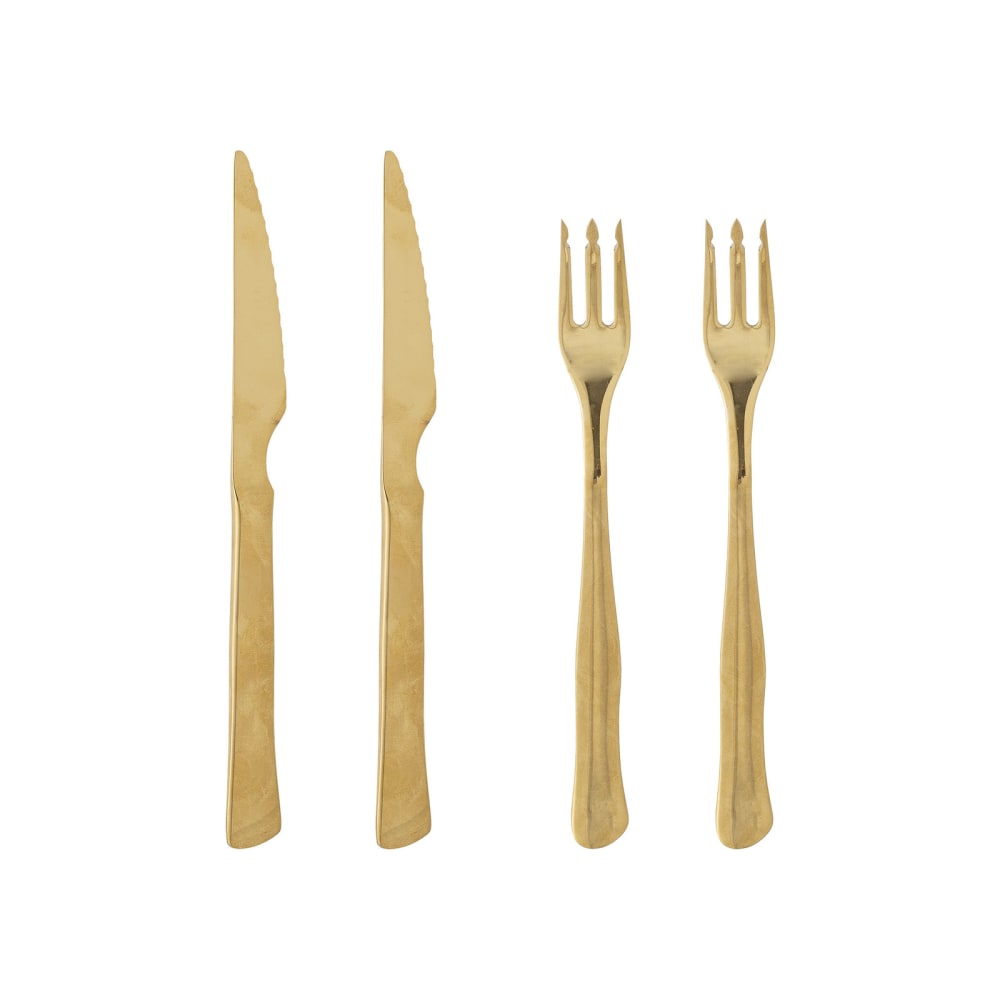 Lot de 4 couverts à steak en inox avec une finition dorée