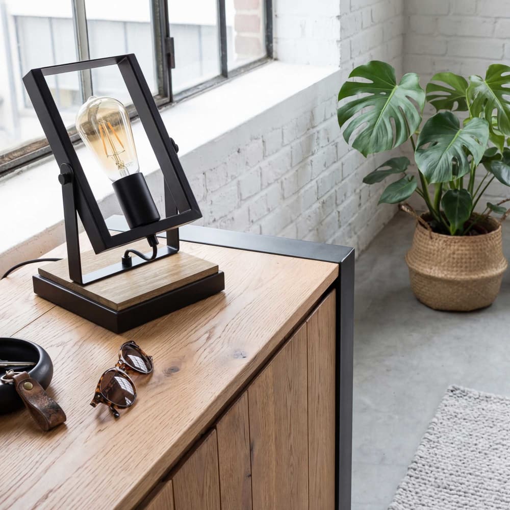 Lampe à poser orientable en métal noir et bois marron — vue 3