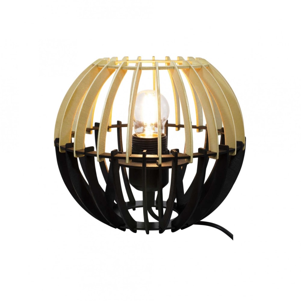 Lampe en lamelles de bois naturel et noir