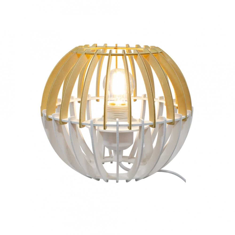 Lampe en lamelles de bois naturel et blanc