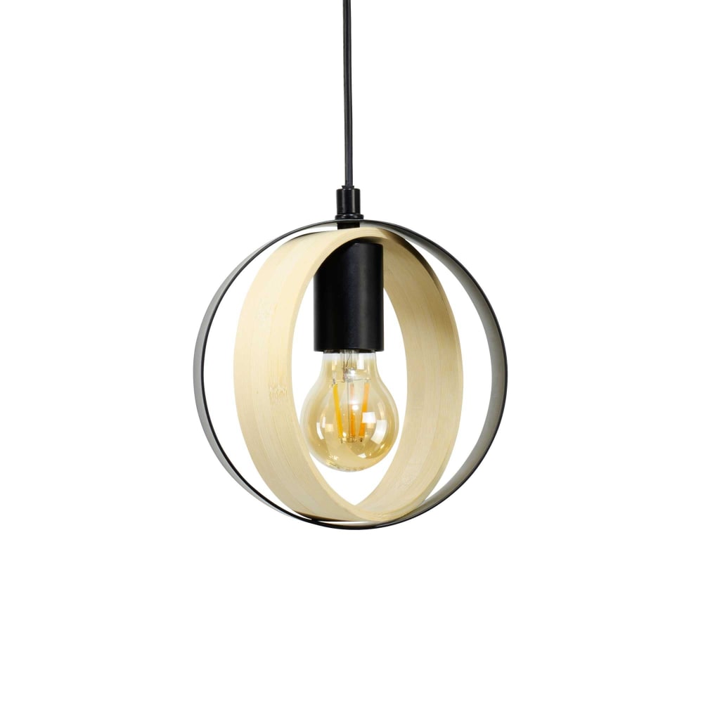 Suspension petit modèle en métal noir et bambou naturel — vue 4
