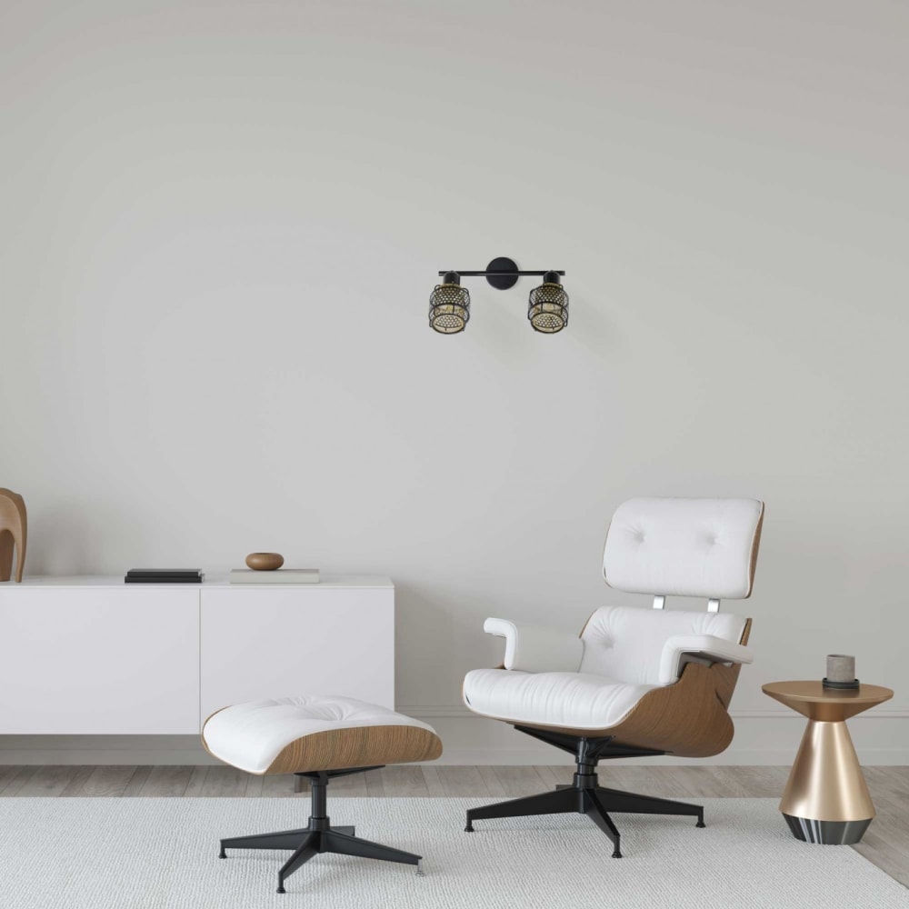 Applique 2 lumières en métal grillagé noir et cuivré