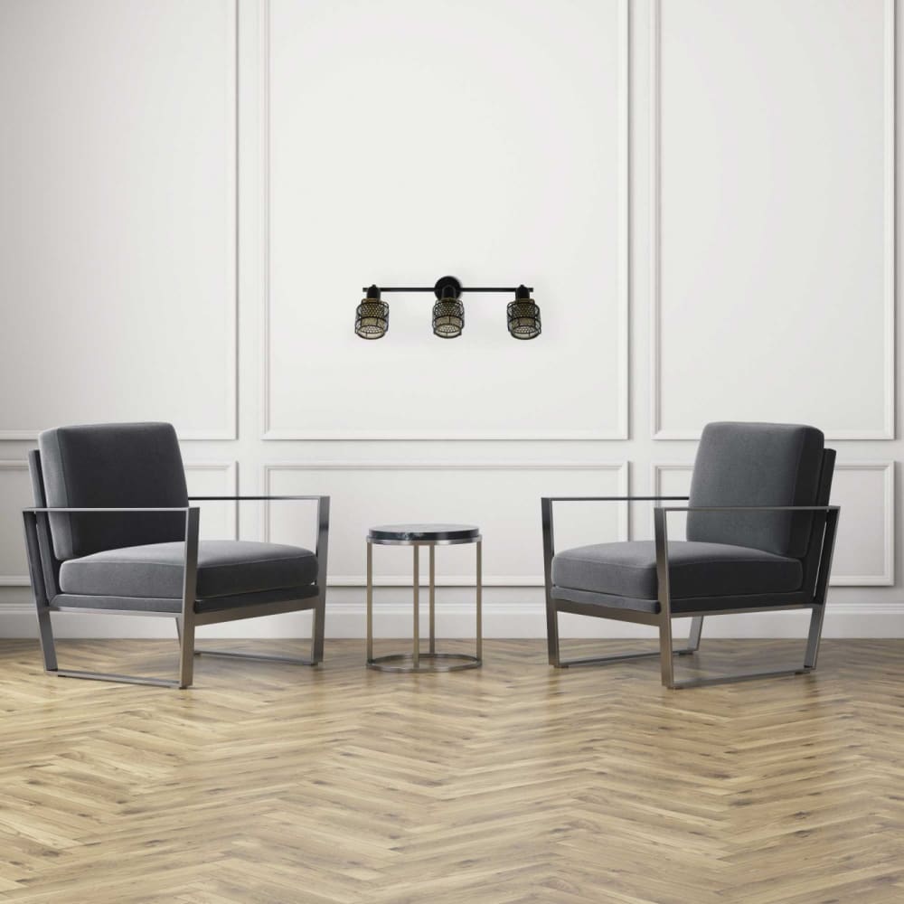 Applique 3 lumières en métal grillagé noir et cuivré