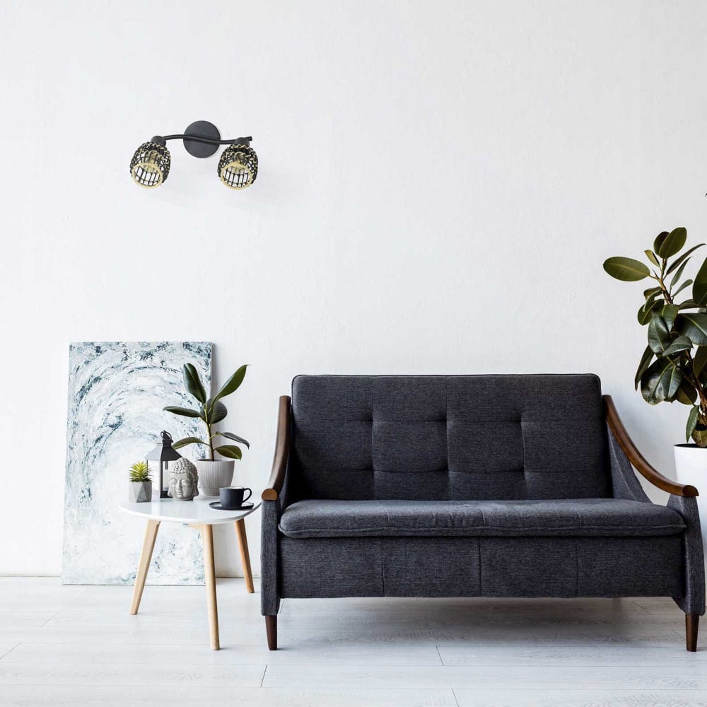 Applique murale 2 lumières en rotin noir et naturel — vue 3