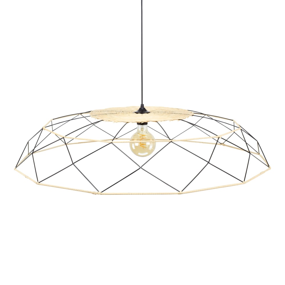 Suspension grand modèle en métal noir et rotin naturel — vue 4