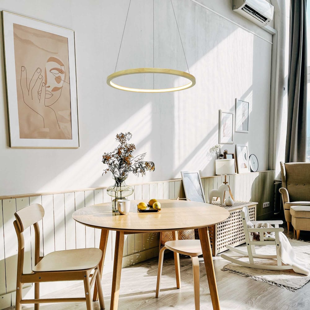 Suspension led 1 anneau d40 en bois naturel — vue 3