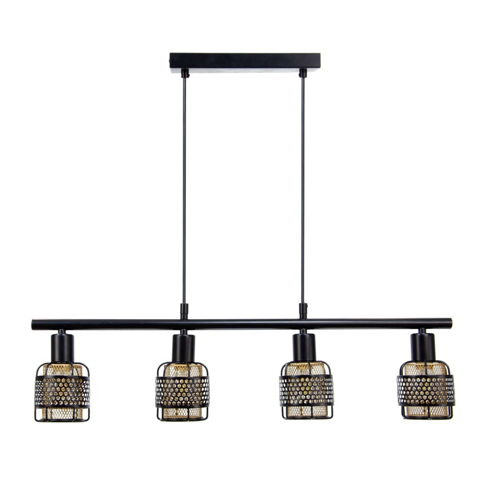 Suspension 4 lumières en métal grillagé noir et cuivré — vue 4