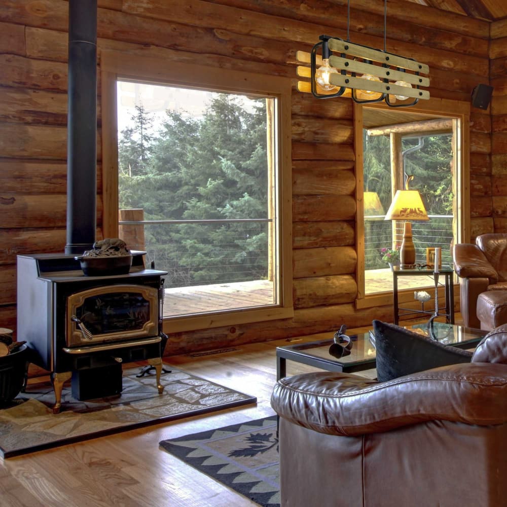 Suspension 3 lumières en bois marron et métal noir - Maisons du Monde