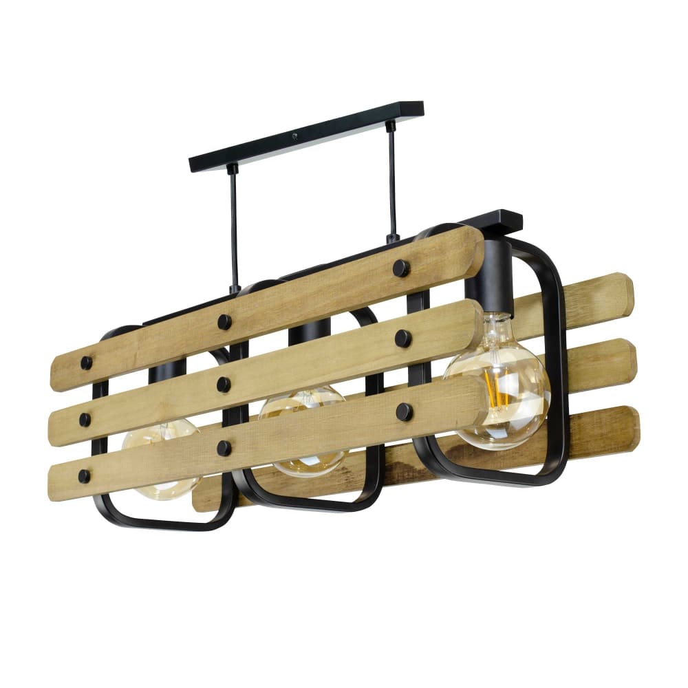 Suspension 3 lumières en bois marron et métal noir — vue 4