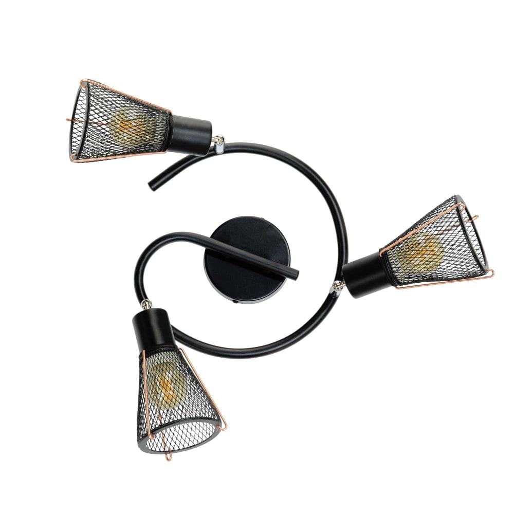 Plafonnier 3 lumières en métal grillagé noir et cuivré — vue 4