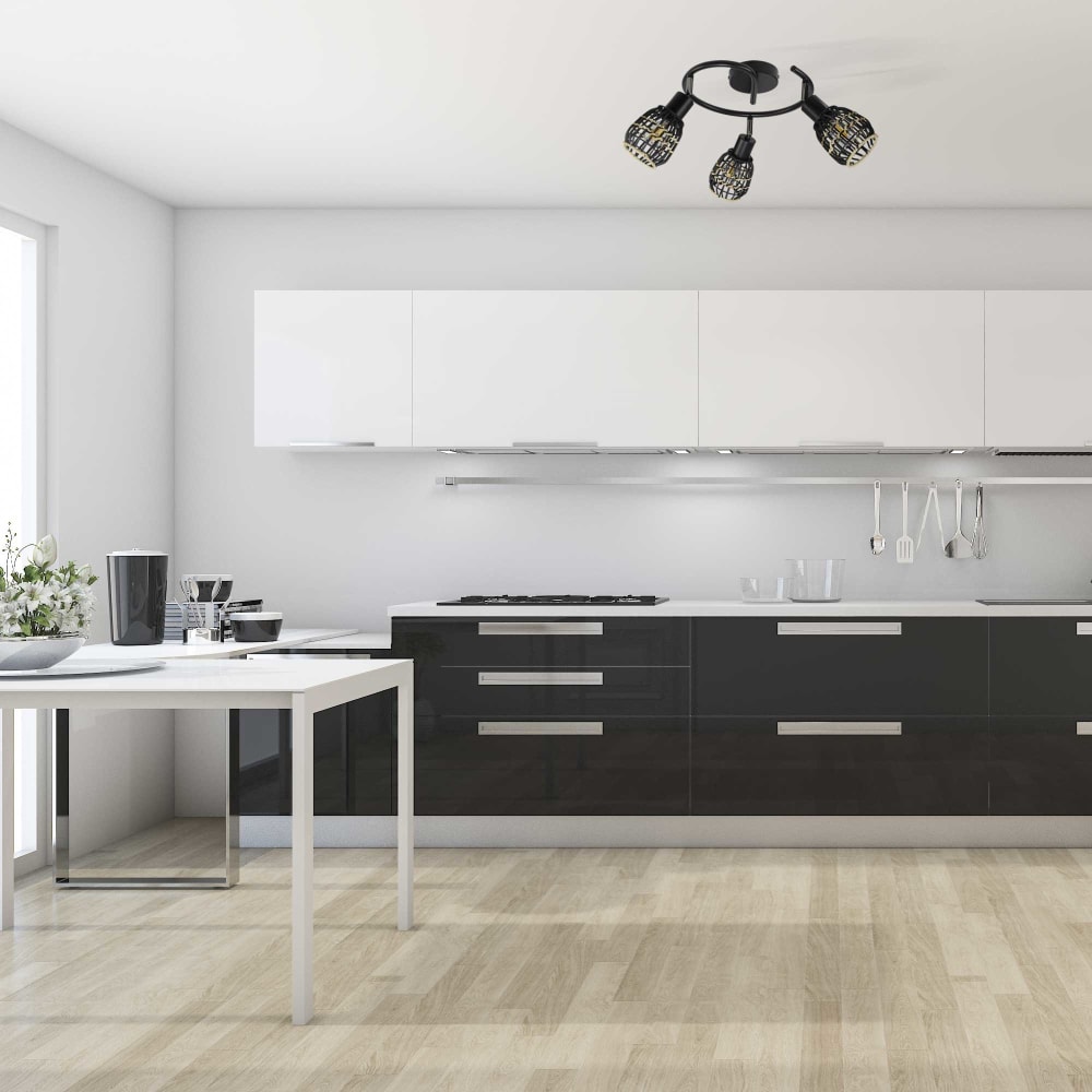 Plafonnier 3 lumières en rotin noir et naturel — vue 3