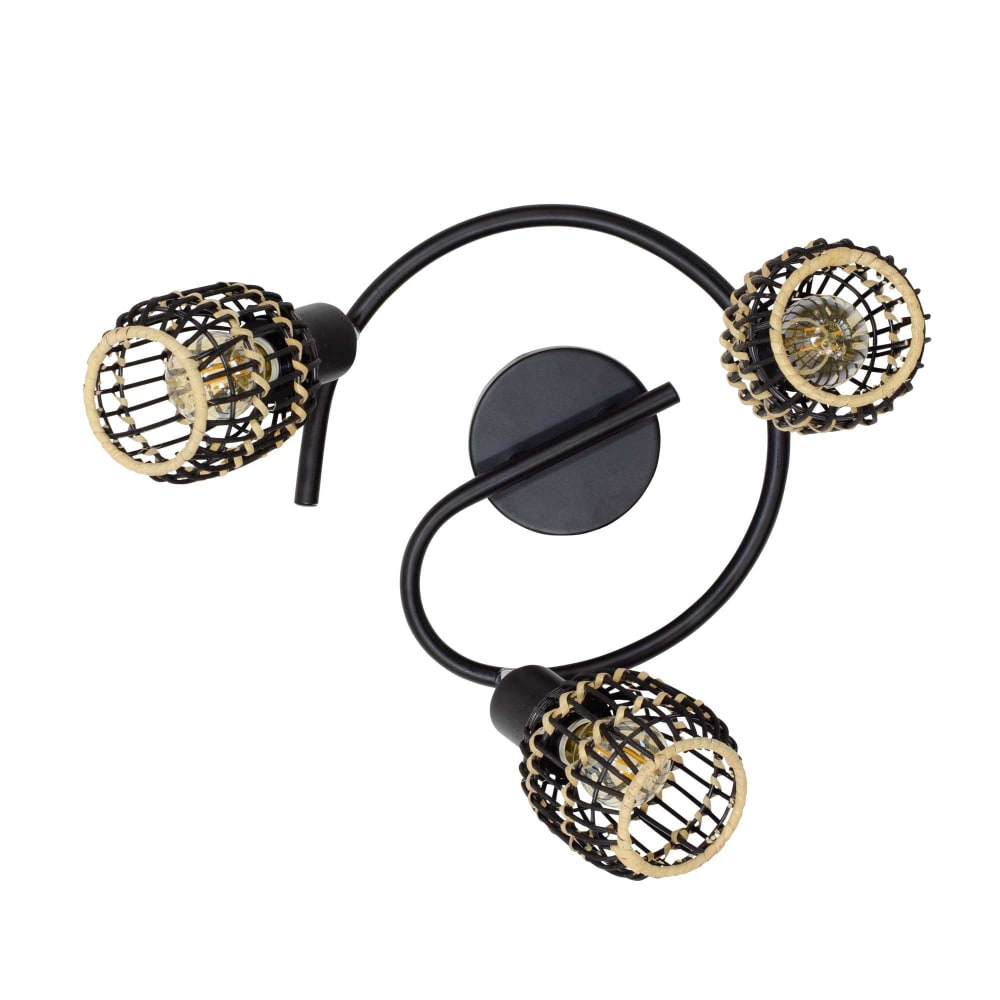Plafonnier 3 lumières en rotin noir et naturel — vue 4