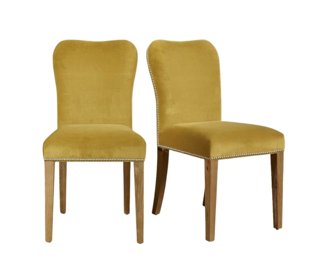 HUNTER - Chaises en chêne et velours clouté (lot de 2) jaune moutarde