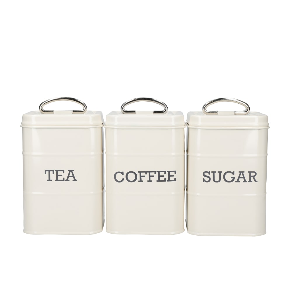 Juego de 3 botes de té, café y azúcar en acero color crema