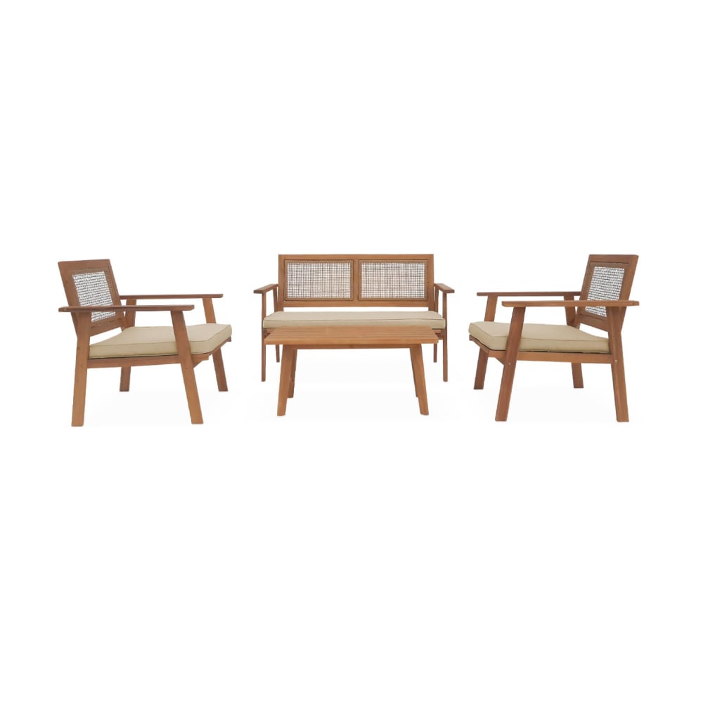 Salon de jardin cannage carré 4 places + 1 table basse