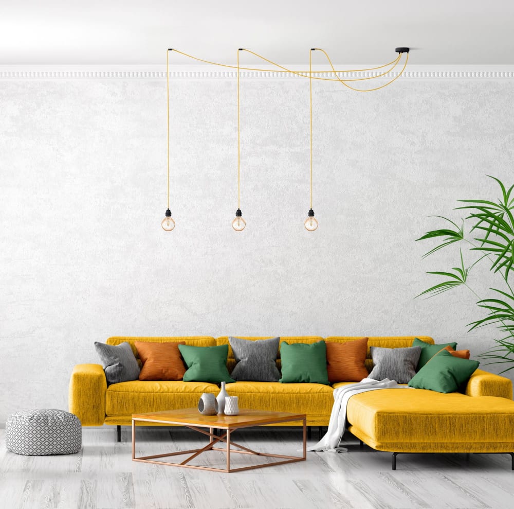 Suspension corde 3 cordons tissés lin français moutarde 2.5m