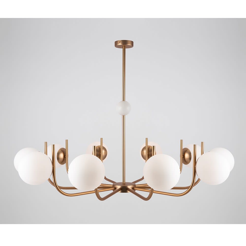 Lustre suspension doré 10 lumières avec sphères en verre blanc — vue 3