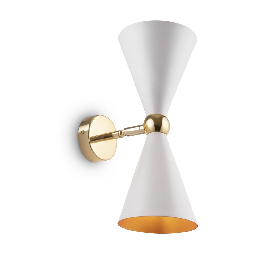 Aplique de pared 2 luces moderno dorado con tulipas blancas