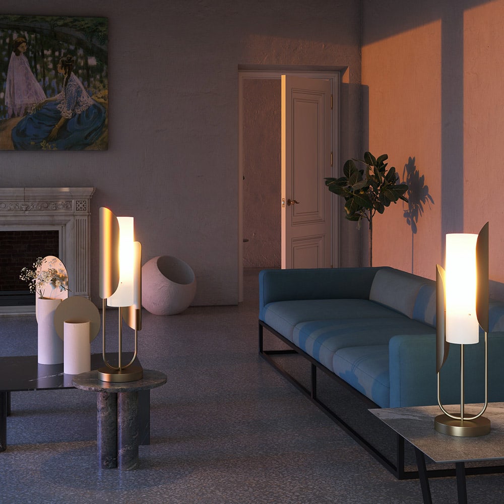 Lampe de table moderne doré et abat-jour de forme tubulaire — vue 3