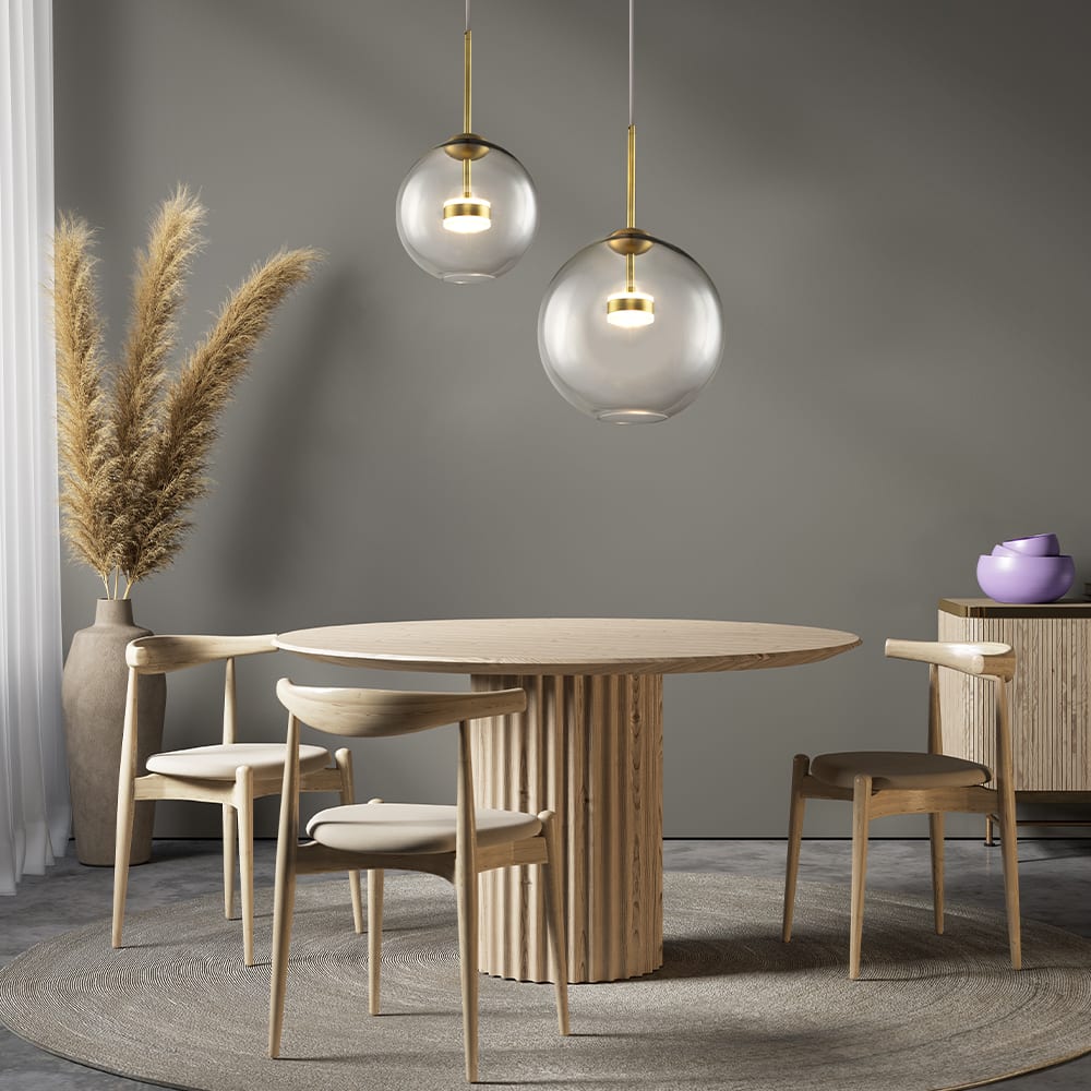 Lámpara de techo led moderno dorado con pantalla esférica transparente - Maisons du Monde